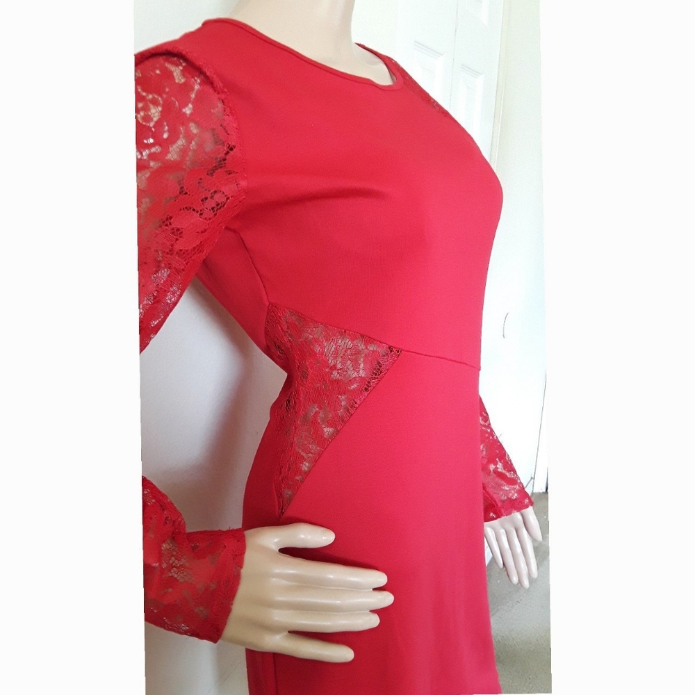 Metaphor Red LSLV Floral Lace Dress (size M)